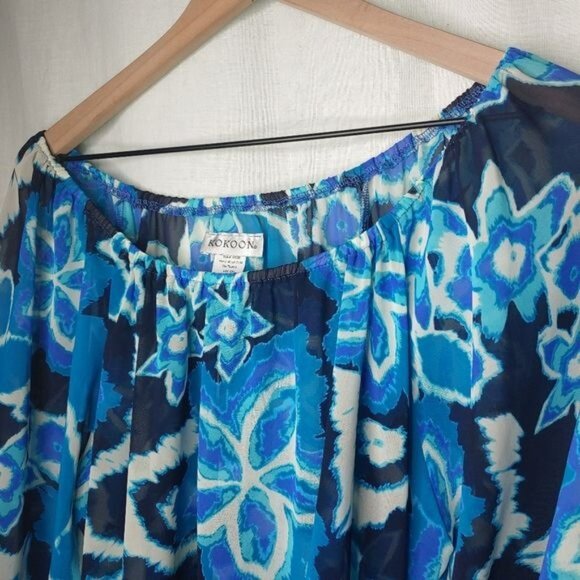 Kokoon Blouse Womens Large Floral Blue Tie-Hem Off-Shoulder Pullover - Picture 6 of 9